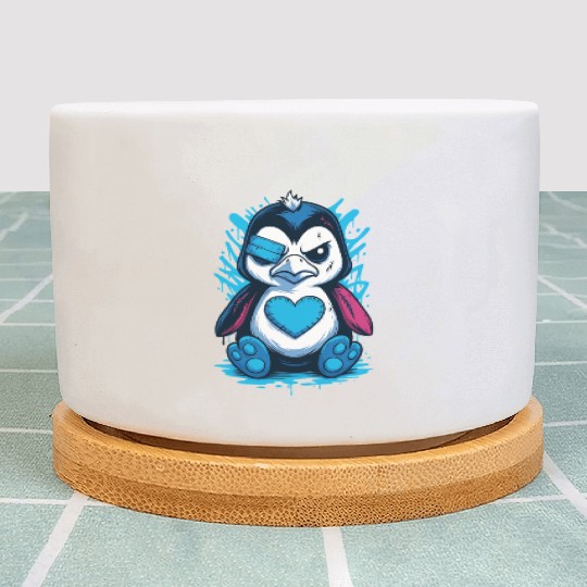 Punk penguin cartoon heart street art gothic Plant Pots