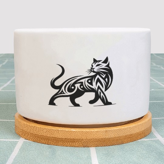 Tribal Style Cat Art For Cat Lovers Plant Pots