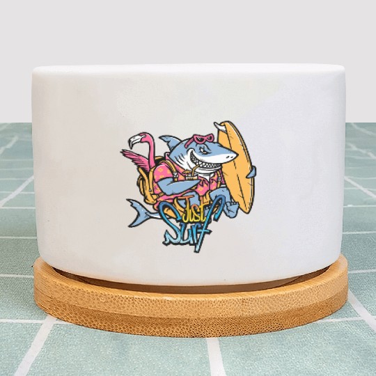 Just Surf – Cool Shark with Surfboard & Flamingo Plant Pots