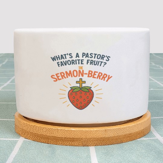 Sermon-Berry – Funny Pastor Strawberry Pun Design Plant Pots