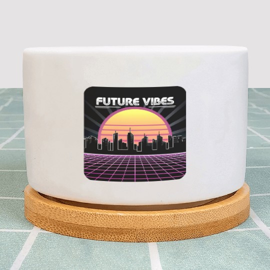 Future Vibes Synthwave Sunset Grid Retro 80s Plant Pots