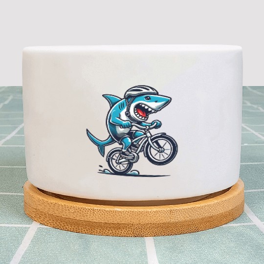 Shark Racing on Bike • Funny Cycling Shark Ride Plant Pots