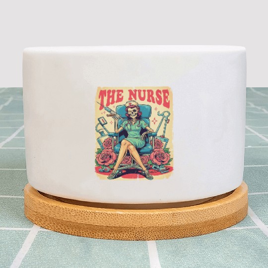 Retro Skeleton Nurse Pinup – Dark Medical Humor Ar Plant Pots