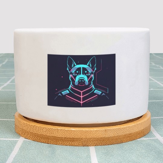 Cyberpunk Neon Dog – Futuristic Tech Pet Design Plant Pots