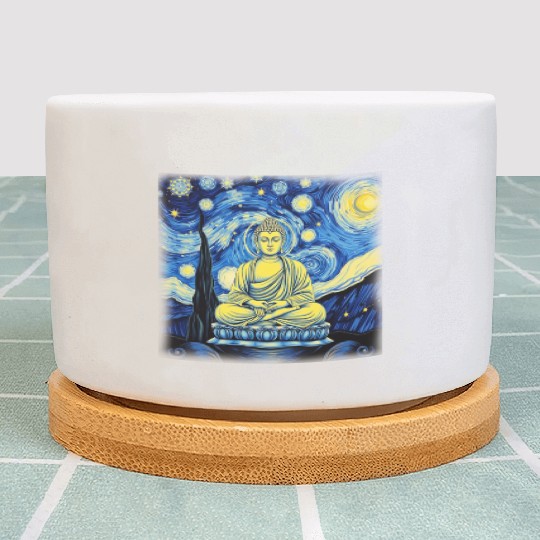 Starry Night Buddha Zen Art Inspired by Van Gogh Plant Pots