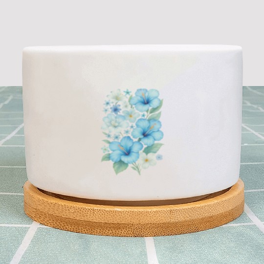 Blue Tropical Hibiscus Floral Plant Pots