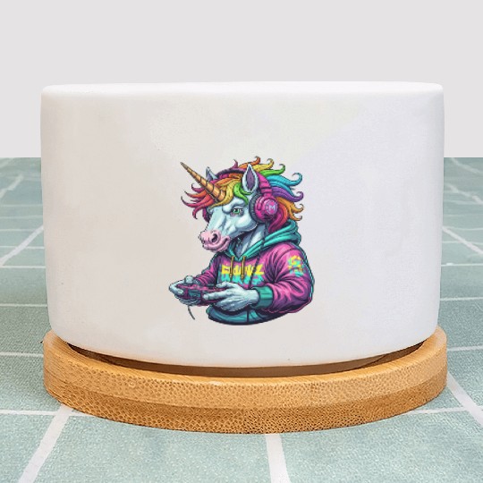 Unicorn Gamer: Retro Gaming Fun! Plant Pots