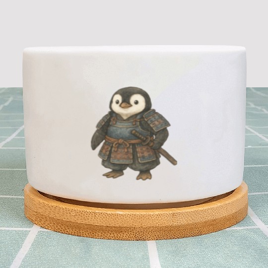 Historical samurai penguin with katana Japan cultu Plant Pots