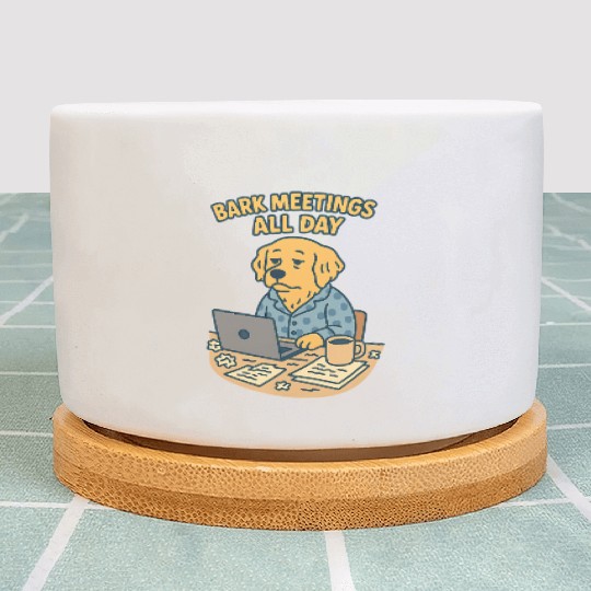 Bark Meetings All Day Funny Golden Retriever Wo Plant Pots