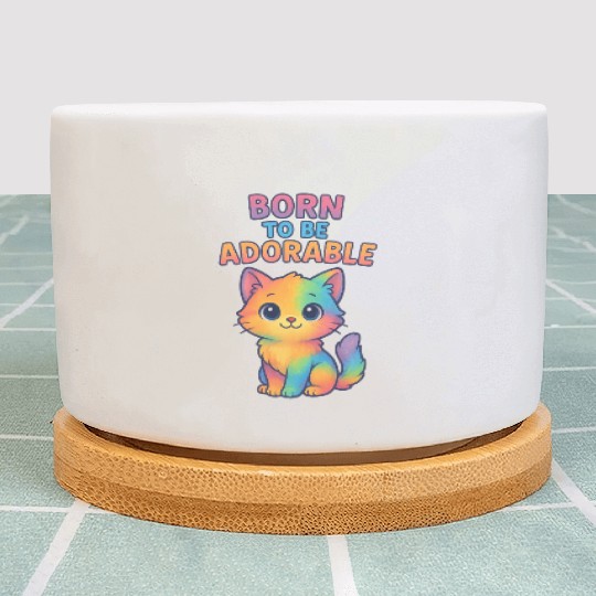 Colorful Adorable Kitten with Affirmation Plant Pots