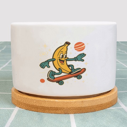 Playful Banana Skateboard Space Scene Plant Pots