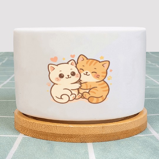 Cute Kittens Embracing Heartwarming Design Plant Pots