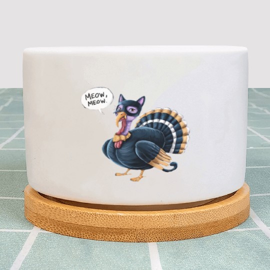 Funny Thanksgiving Turkey Cat Meow Men Women Kids Plant Pots