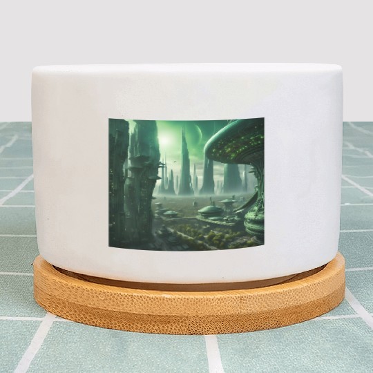 Futuristic Cityscape with Alien Planets Plant Pots