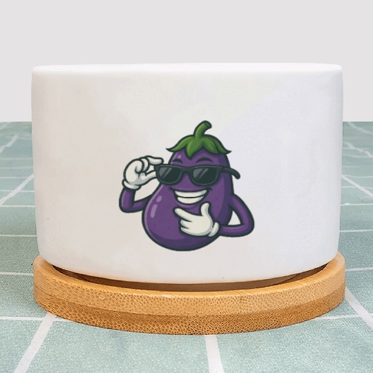 Cool eggplant vegetable design with sunglasses car Plant Pots