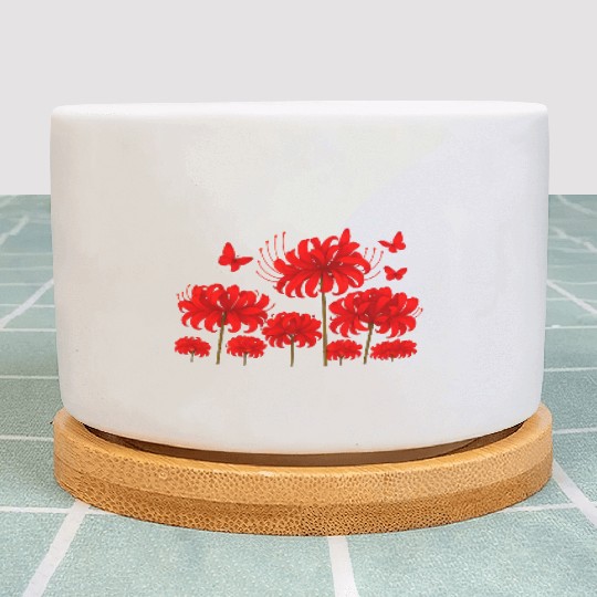 Vivid Red Hibiscus with Butterflies Plant Pots