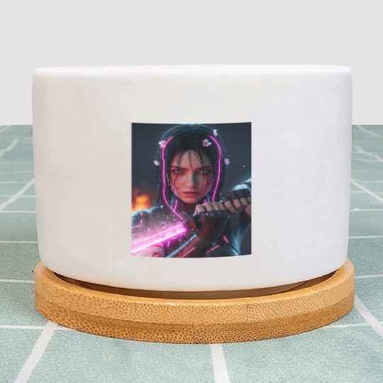 Cyberpunk Samurai Girl Plant Pots