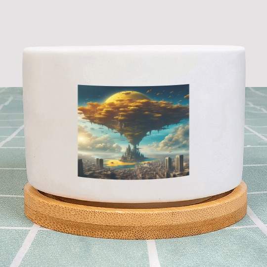 Sci-Fi Alien City: Floating Planet Twilight Scene Plant Pots