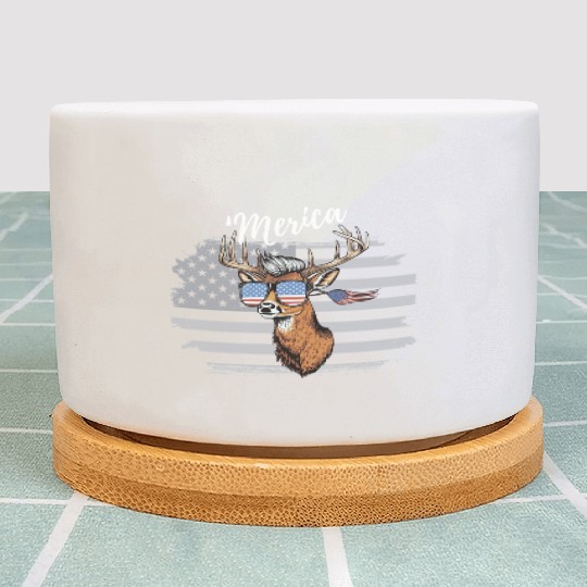 'Merica Deer with mullet American Flag Sunglasses Plant Pots