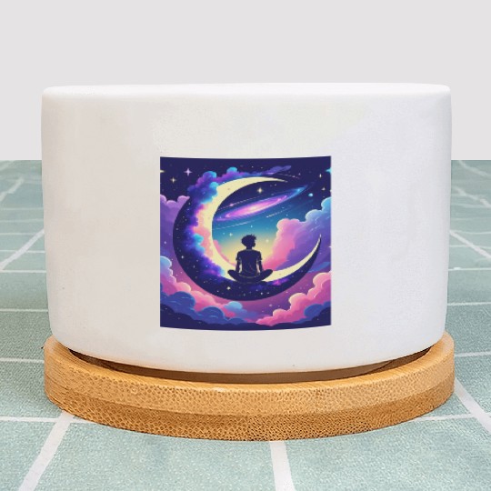 Cosmic Dreamer Moon and Galaxy Scene Plant Pots