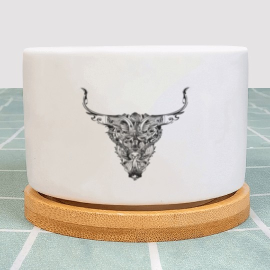 Floral bull skull in a mystical tattoo style Plant Pots