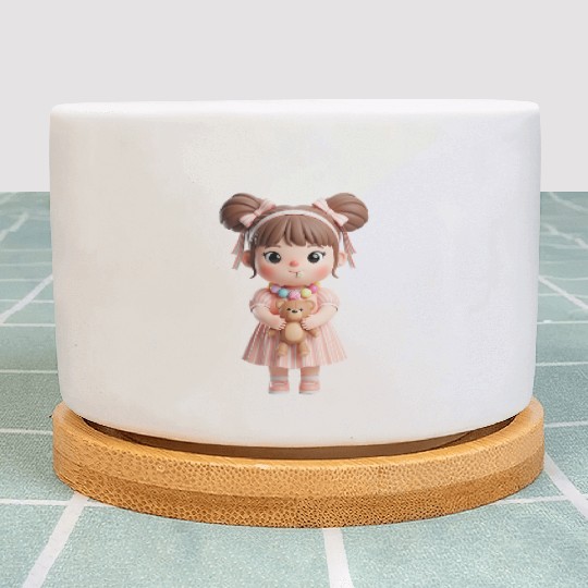 Sweet Candy Girl with Teddy Bear Plant Pots