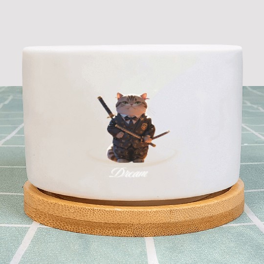 Samurai Cat in Formal Kimono Plant Pots