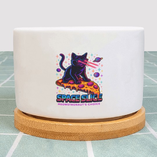 Space Slice – Neon Cat Pizza Universe Plant Pots