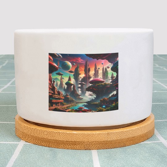 Future Alien Cityscape Ufo Different Planet View Plant Pots