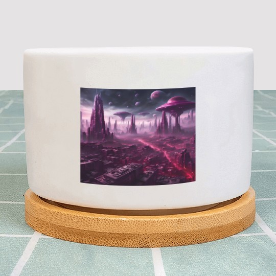 Sci-Fi Future World And Alien City in Neon Pink Plant Pots