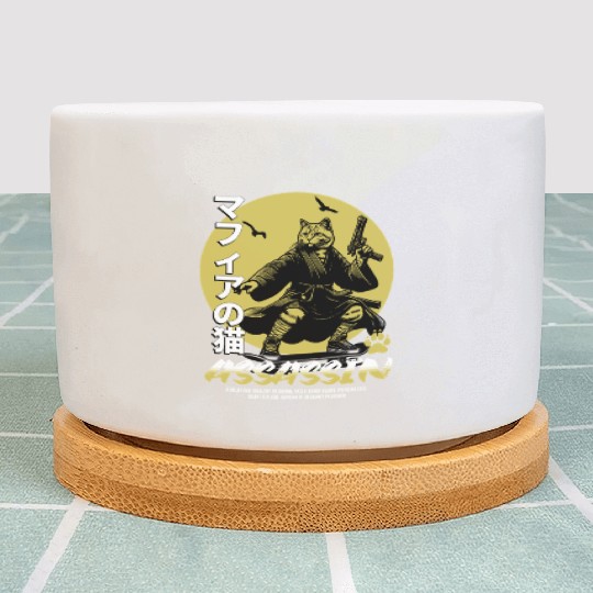 Samurai Cat Martial Arts Illustration Plant Pots