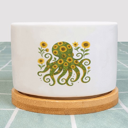 Sunflower Octopus Art Print Plant Pots