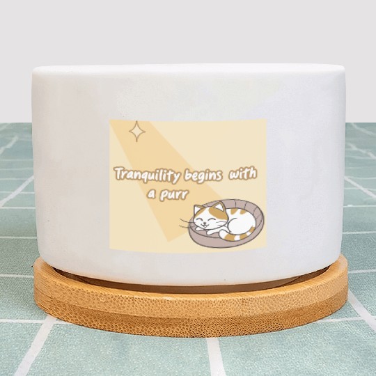 Peaceful Cat Relaxation Illustration Plant Pots