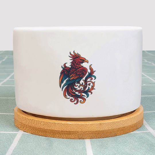 Vibrant Mythical Phoenix Tattoo Design Plant Pots