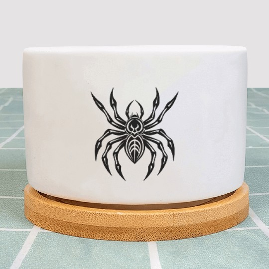 Geometric Tribal Spider – Minimalist Black Insect  Plant Pots