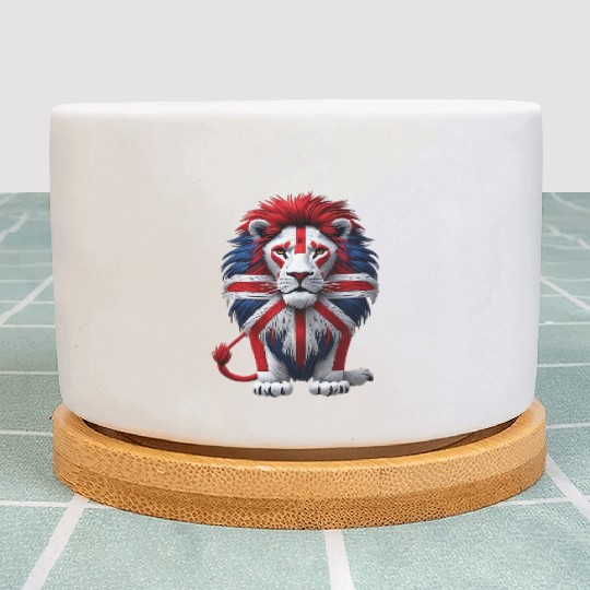 British Lion with Union Jack Flag Graphic Design Plant Pots