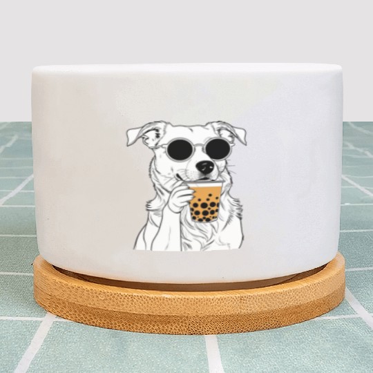 Chill Dog with Sunglasses and Bubble Tea Plant Pots