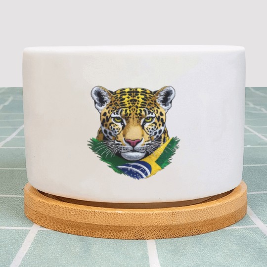 Brazil Jaguar Head Green Yellow Blue National Flag Plant Pots