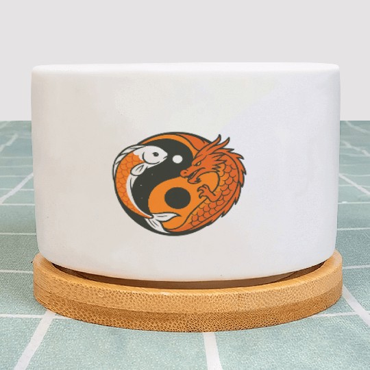 Yin Yang Dragon and Fish Motif Plant Pots