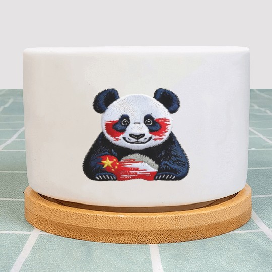 Chinese Panda Bear Red Yellow National Flag Patrio Plant Pots