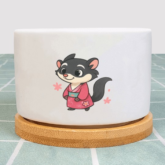 Kawaii Sly Fox in Traditional Kimono Plant Pots