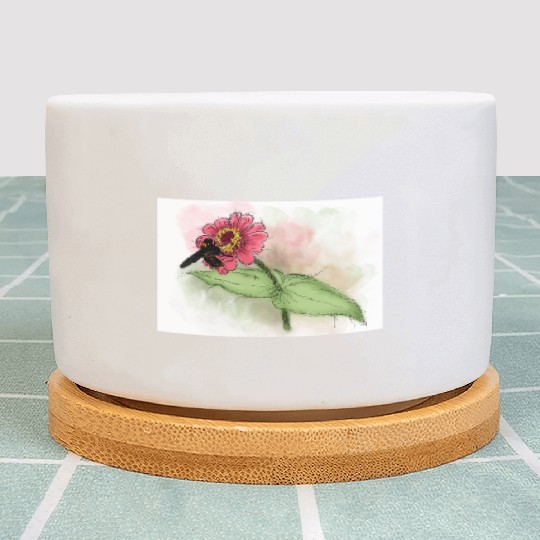 Wildflower and Bumblebee Illustration Plant Pots