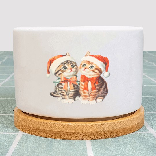 Festive Kittens in Santa Hats Plant Pots