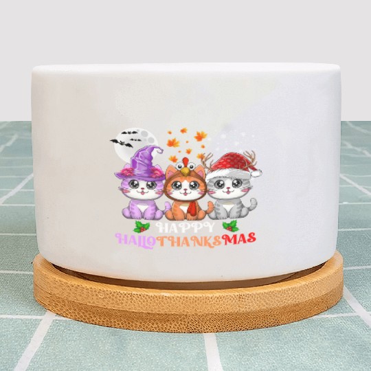 Happy HalloThanksMas Cute Cats Lover Plant Pots