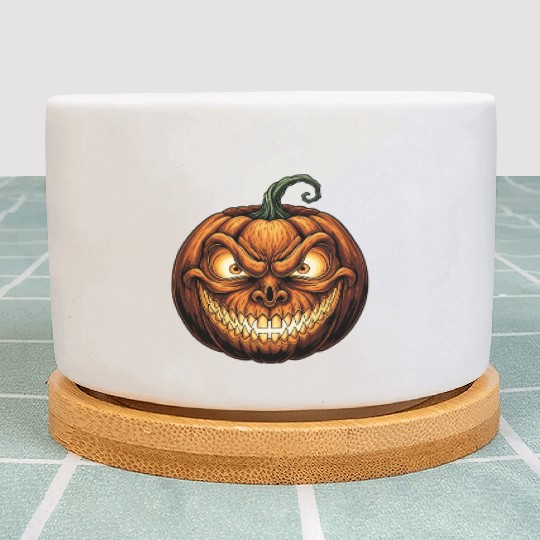 Menacing Jack-o'-Lantern Face Illustration Plant Pots