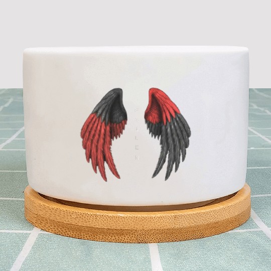 Red and Black Angel Wings Illustration Plant Pots