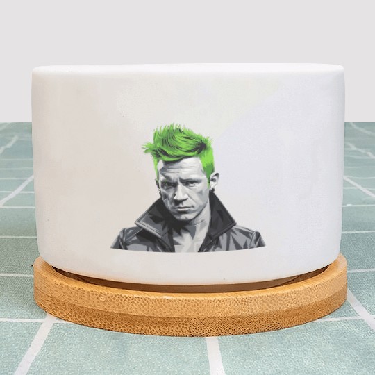 Vivid Green Hair Punk Portrait Plant Pots
