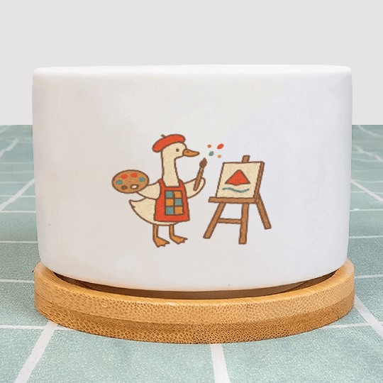 Whimsical Duck Painting Illustration Plant Pots