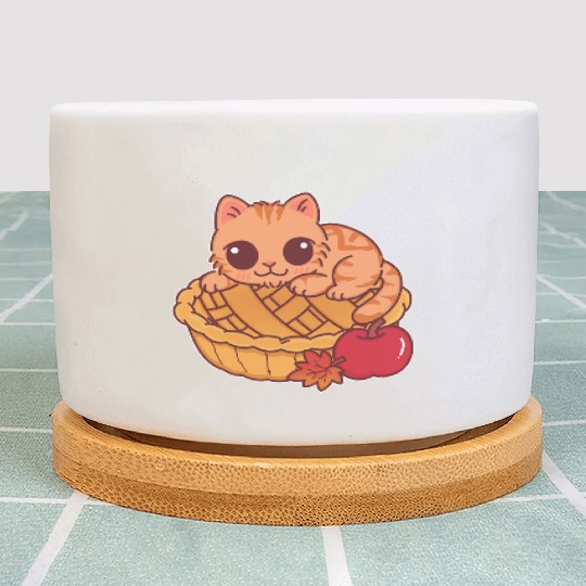Kawaii Cat on Autumn Apple Pie Plant Pots