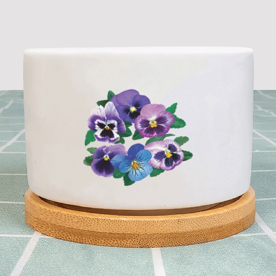 Circle of Purple Pansies Plant Pots
